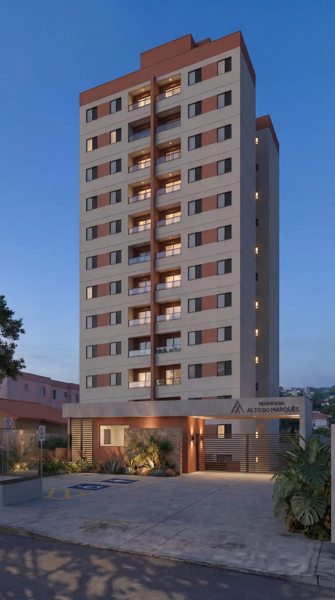 Perspectiva noturna do Residencial Alto do Marquês